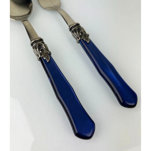INOX Napoleon 18/10 Made in Italy Blue Stainless Steel Serving Spoon & Fork 9.5" - Picture 15 of 15